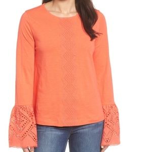 Caslon 100% Cotton Eyelet Bell Sleeve Top Size XS